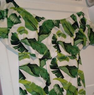 Tropical Leaf Print Off-Shoulder Bodysuit